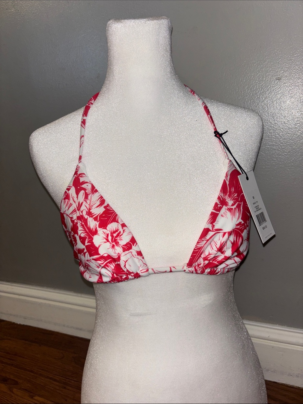 NWT on is Red & White Floral Triangle Bikini Top